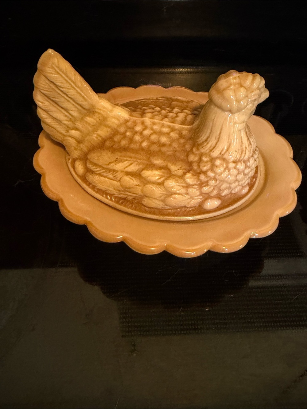 Vintage Mosser Chocolate slag glass nesting hen, like new. - Picture 5 of 16